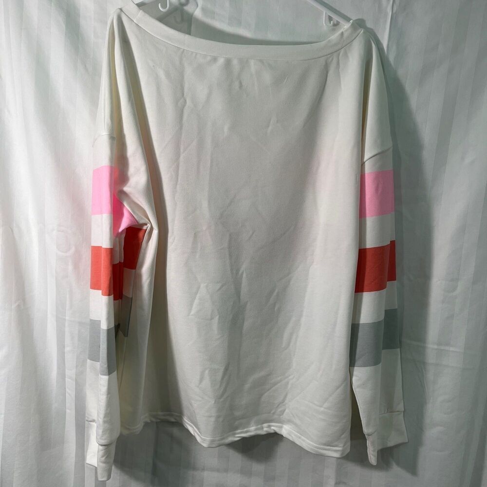 Dew Shoulder Stripe Long Sleeve Sweatshirt Women’s Large White NWOT Lightweight - Picture 3 of 11